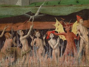De dødes oppstandelse, demon, detalj fra Jomfruens kroning, 1453-54
